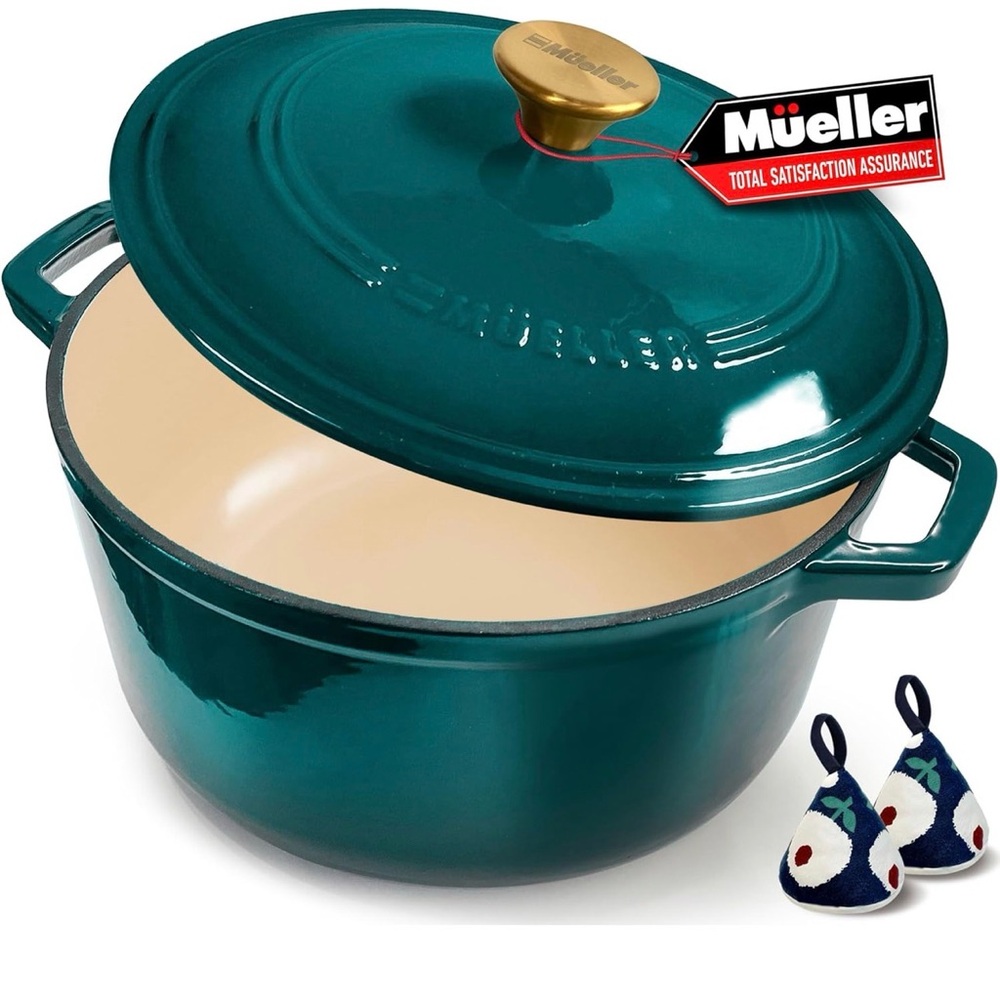Mueller Teal Cast Iron Dutch Oven with Lid